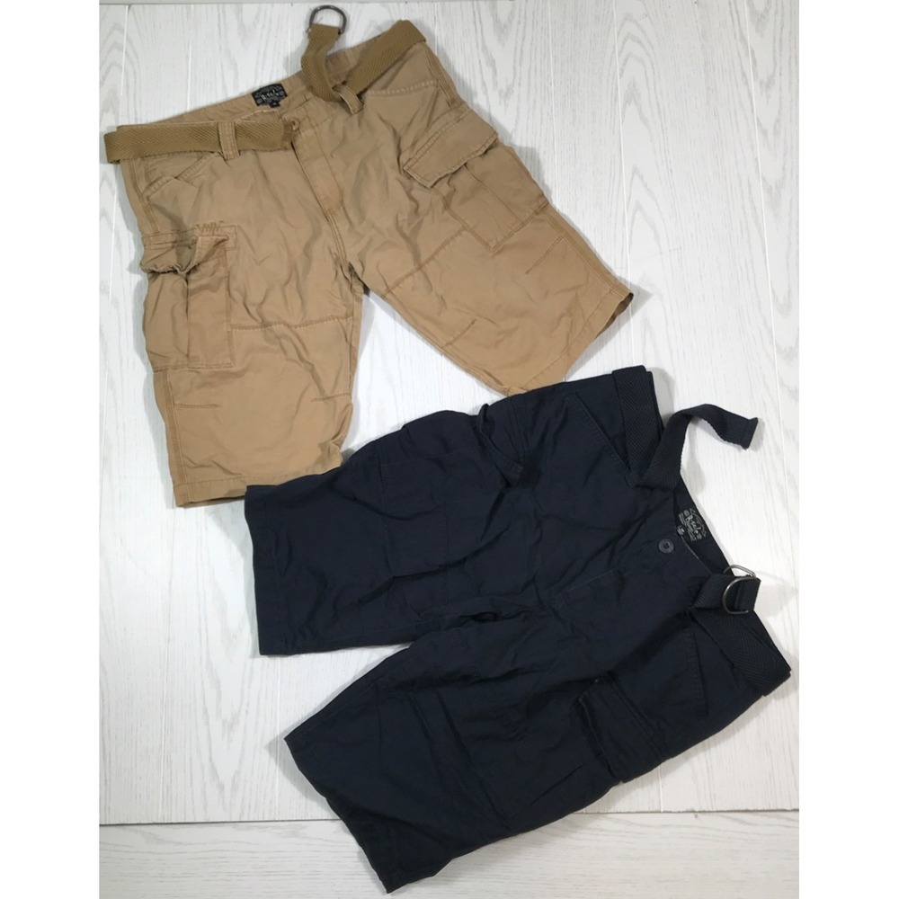 R Sole Cargo Shorts Mens 38 Brown & Blue Belted Cotton Canvas Hiking Lot Of 2